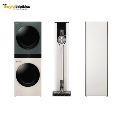 Tháp giặt sấy LG WashTower™ WT2116SHEG, Máy hút bụi cầm tay LG CordZero A9T-ULTRA và Tủ chăm sóc quần áo LG Styler - Màu be S5BOC